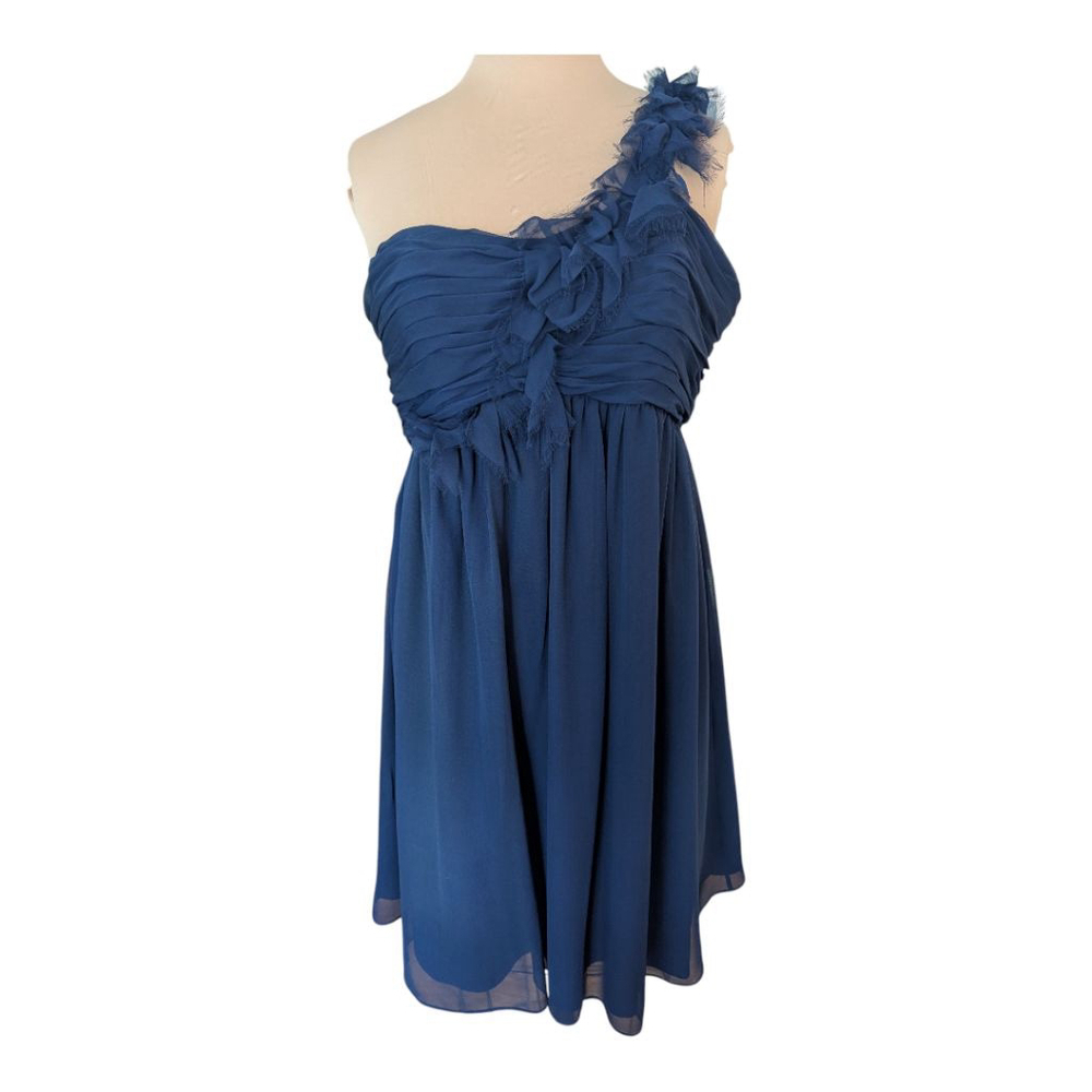 Carol Hannah Navy Blue 100% Silk Ruffle Cocktail‎ Dress Wedding Guest Black Tie